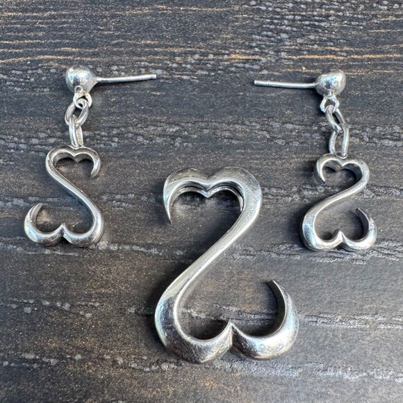 Jane Seymour Vintage JWBR Open Heart Pendant & Earrings Set Sterling Silver - Picture 2 of 6